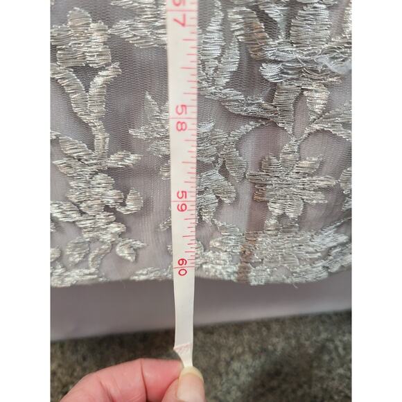 Lauren Ralph Lauren Evening Gown 12 Silver Gray Embroidered Mesh V-Neck Y2K NWT - Picture 16 of 16